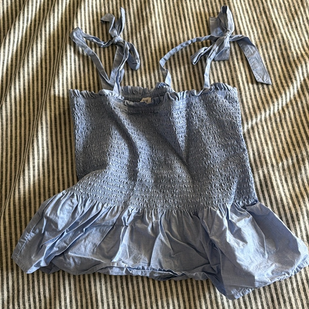 J.Crew small smocked tie shoulder tank blue